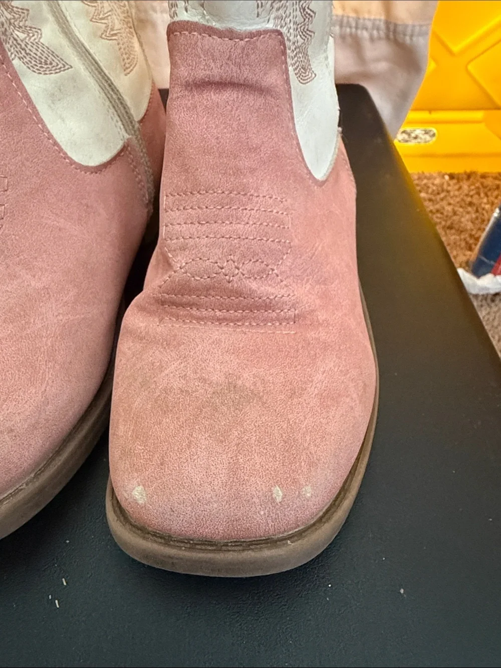 Girls Pink & Cream Suede Western Pull-On Boots - Kids